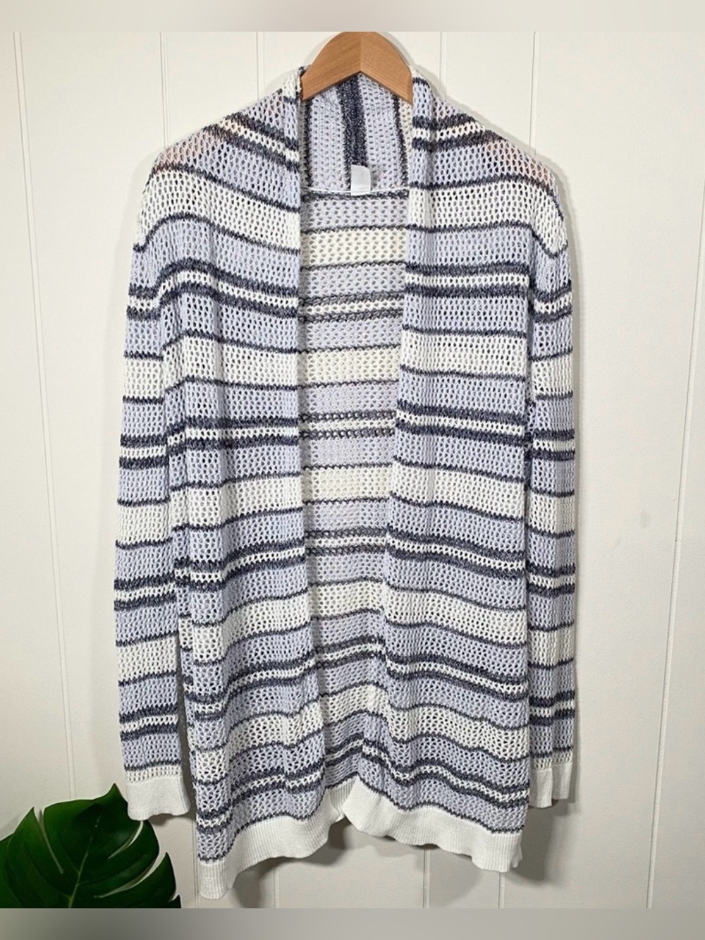 Gap Body Open Knit Cardigan Duster Cool Striped Blue & White Size Medium